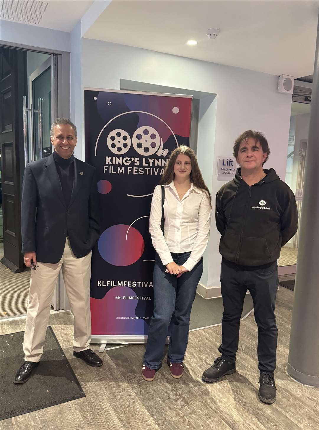 Ian Barton, chair of the King’s Lynn Community Cinema Club, Erin Nicol, organiser of the event and James Fox, course director of the Extended Diploma in Creative Media Production and Technology Level 3